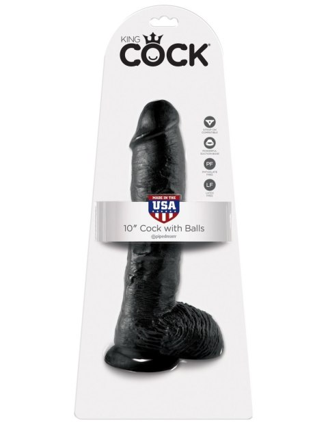 Dildo King Cock 10" Cock with Balls Black Dildo King Cock 10" Cock with Balls Black