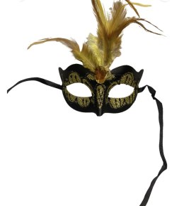 Maska-Venetian Mask Yellow with Yellow Stone and Feather