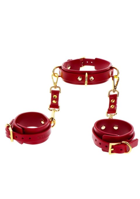 Kajdanki D-Ring Collar and Wrist Cuffs Red