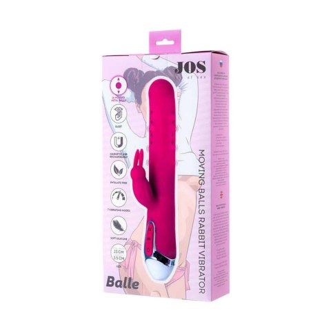 JOS BALLE, Vibrator with clitoral stimulator with moving balls, silicone, pink, 23 cm JOS BALLE, Vibrator with clitoral stimulator with moving balls, silicone, pink, 23 cm