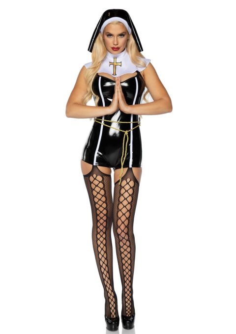 Leg Avenue przebranie zakonnicy Vinyl Sinful Sister Romper L