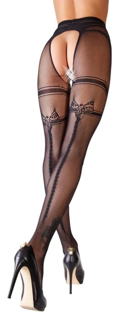 Czarne Siateczkowe Rajstopy Z Podwiązka Bez Krocza L/XL Cottelli LEGWEAR