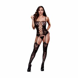 Bodystocking - Baci Corset Front Suspender Lace Bodystocking One Size